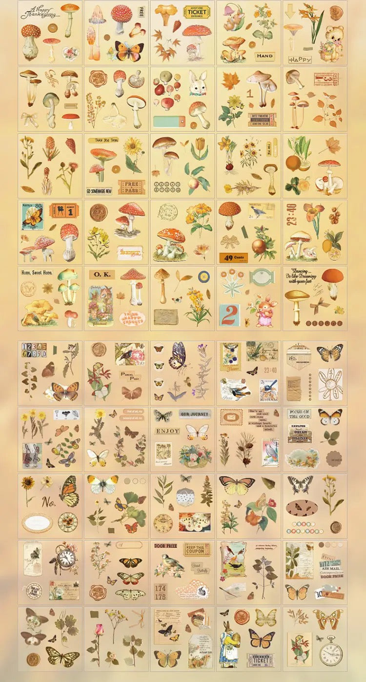 Vintage Nature Sticker Set- 100 Pcs