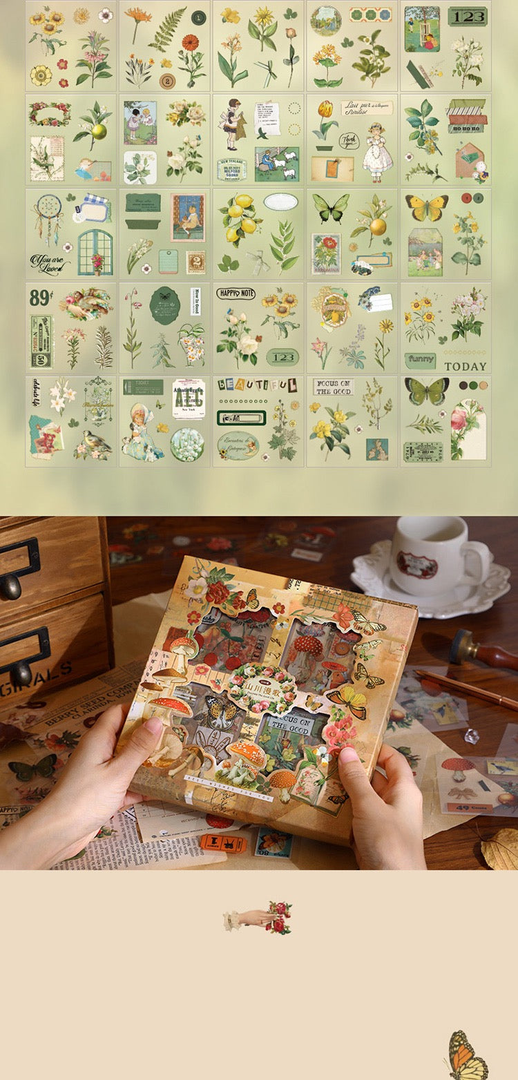 Vintage Nature Sticker Set- 100 Pcs