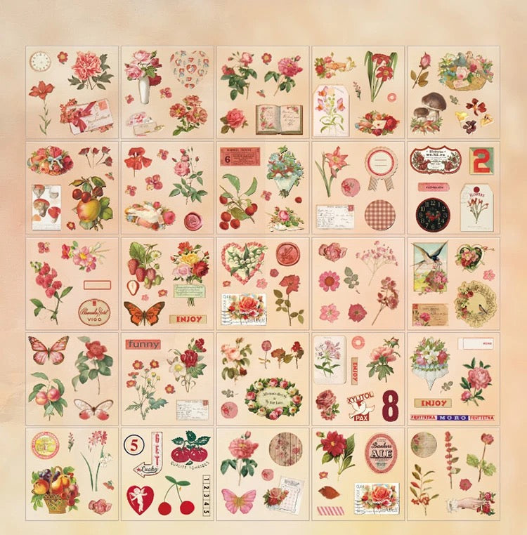 Vintage Nature Sticker Set- 100 Pcs