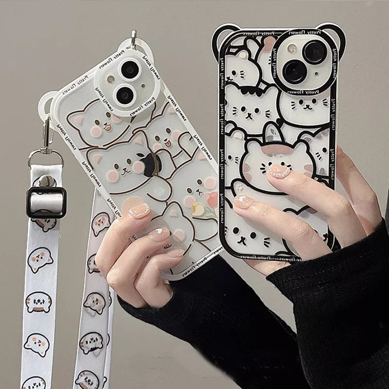 Kawaii Bear With Strap Phone Case