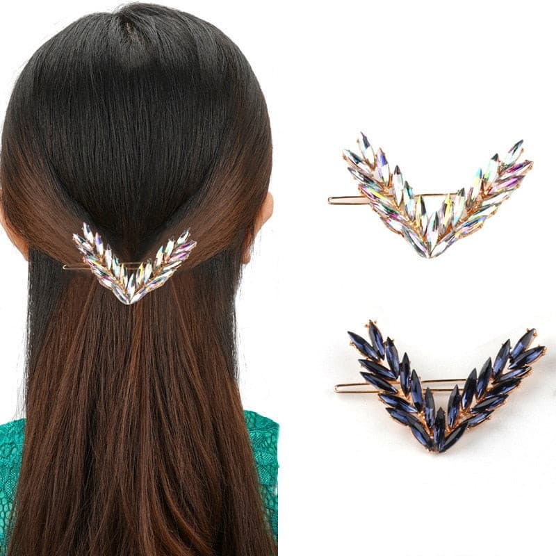 Pince à cheveux style feuille en strass 2 pièces