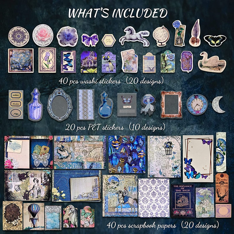 Blue themed Vintage Scrapbook Supplies